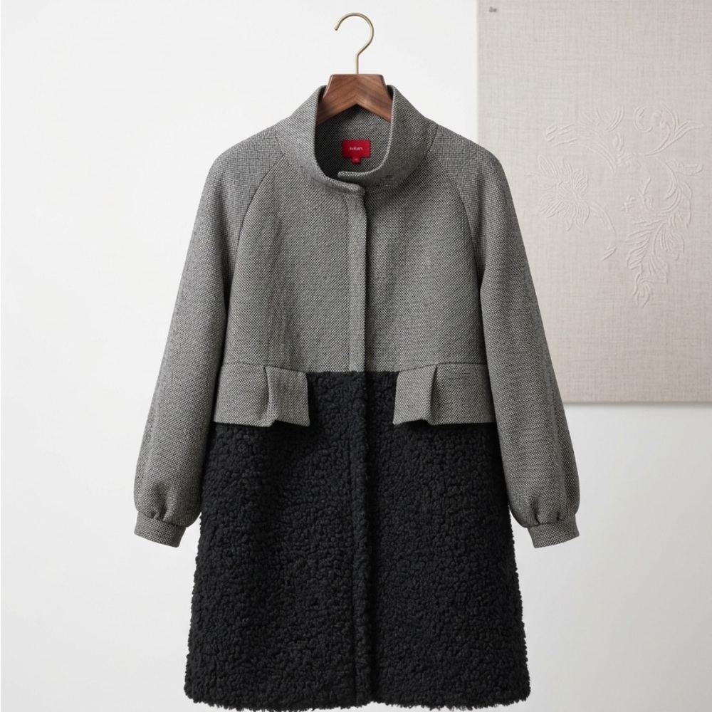Teen girls Two-Tone Gray & Black Tweed Teddy Jacket coat